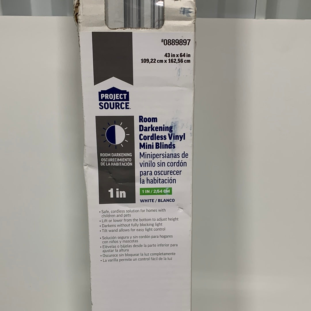 Project Source Room Darkening 1-in Slat Width 43-in x 64-in Cordless White Vinyl Room Darkening Mini Blinds