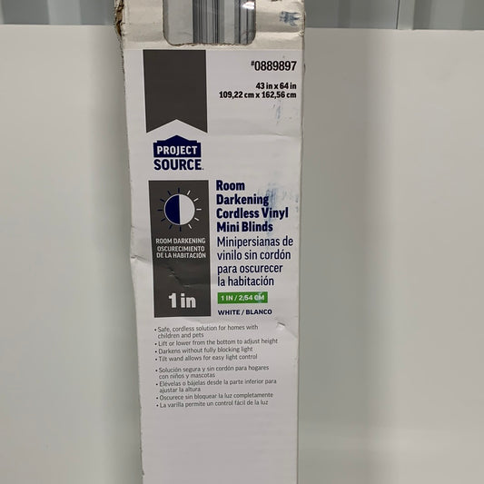 Project Source Room Darkening 1-in Slat Width 43-in x 64-in Cordless White Vinyl Room Darkening Mini Blinds