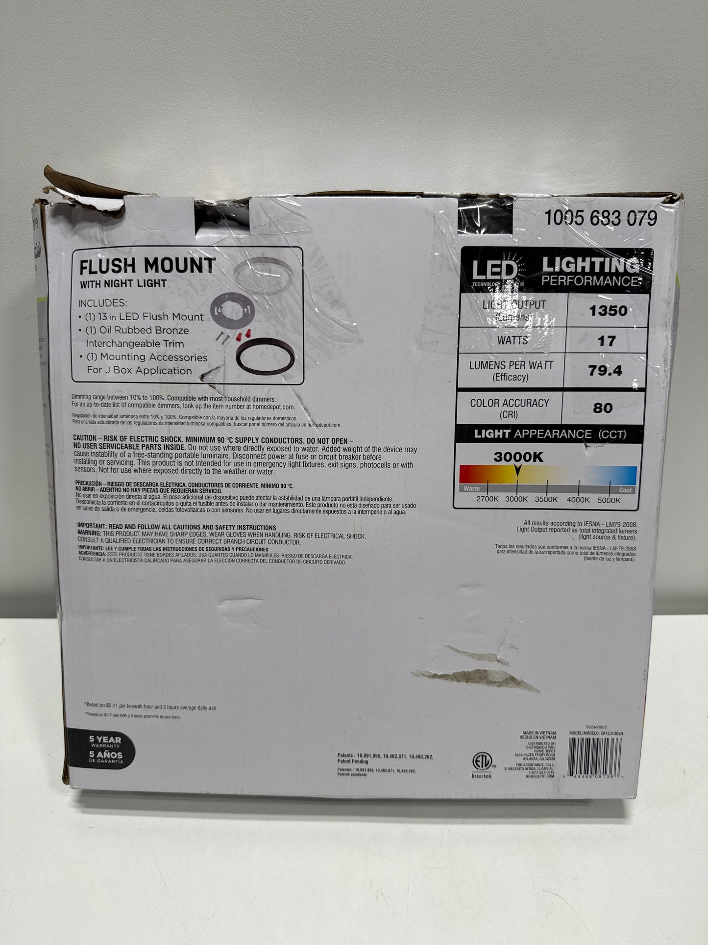 Commercial Electric LED Flush Mount Ceiling Light White/Bronze 1350 Lumens