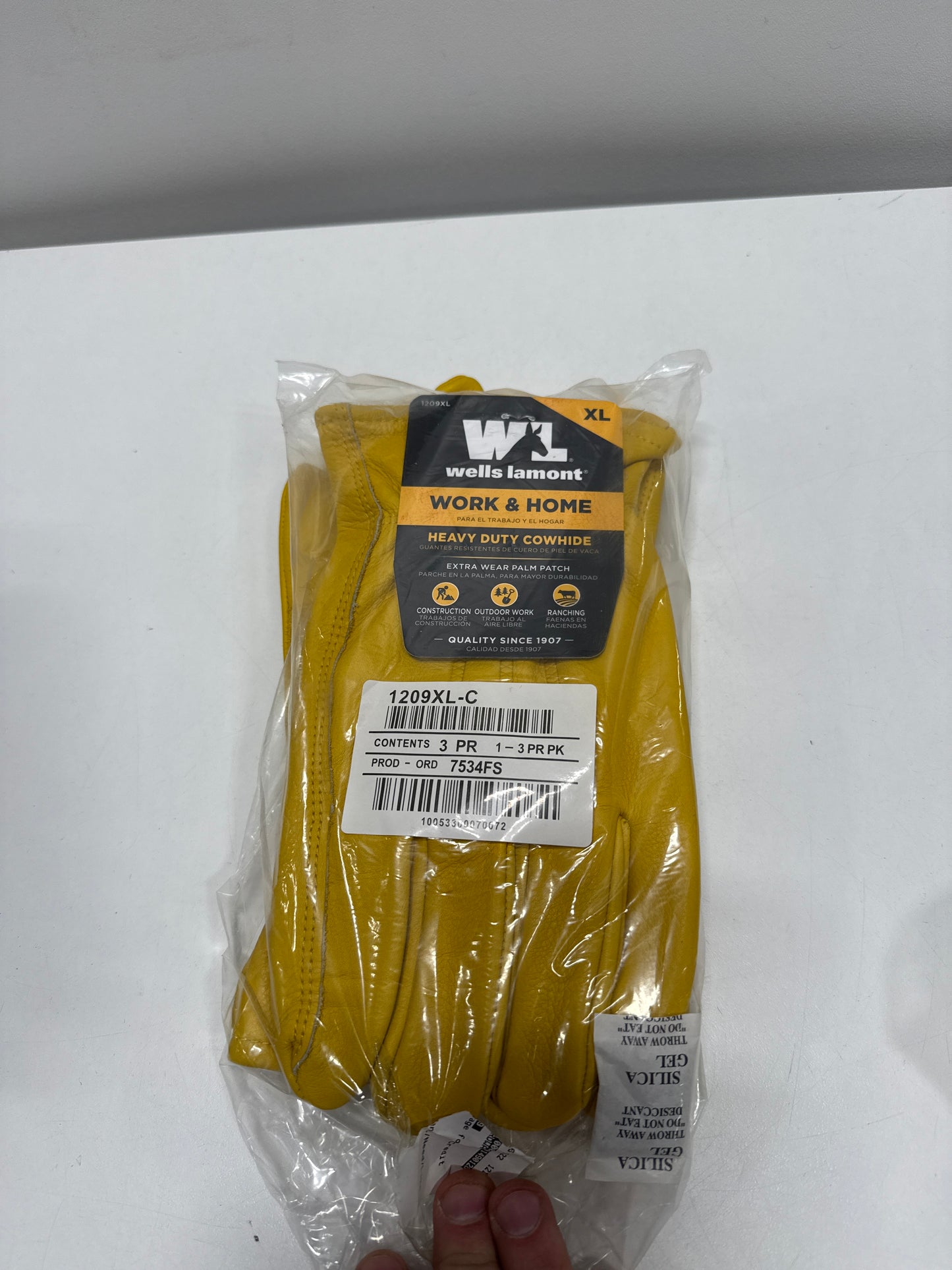 3 Pair x Wells Lamont Leather Work Gloves Extra Large (1209XL)