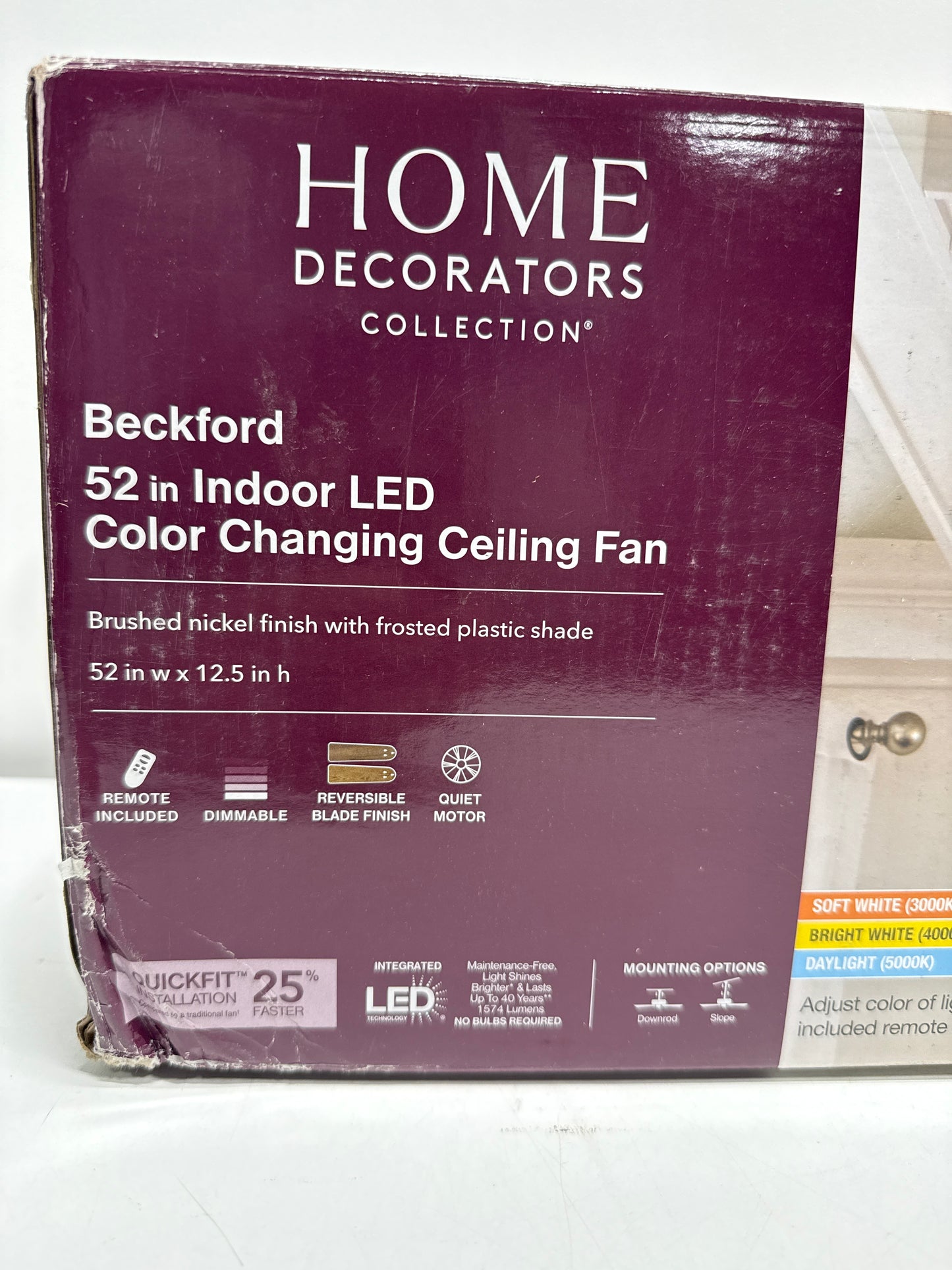 Beckford 52 in. Indoor Brushed Nickel Ceiling Fan with Adjustable White Integrated LED with Remote Control Included