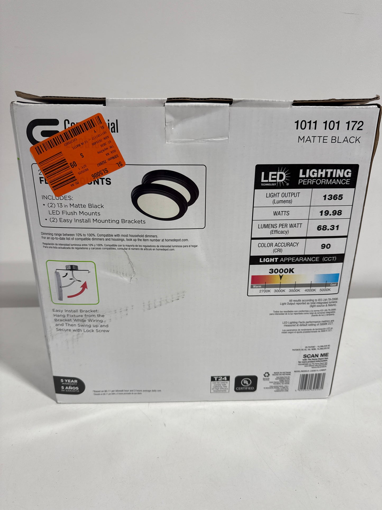 13 in. Matte Black Edgelit 3CCT LED Flush Mount (2-Pack)