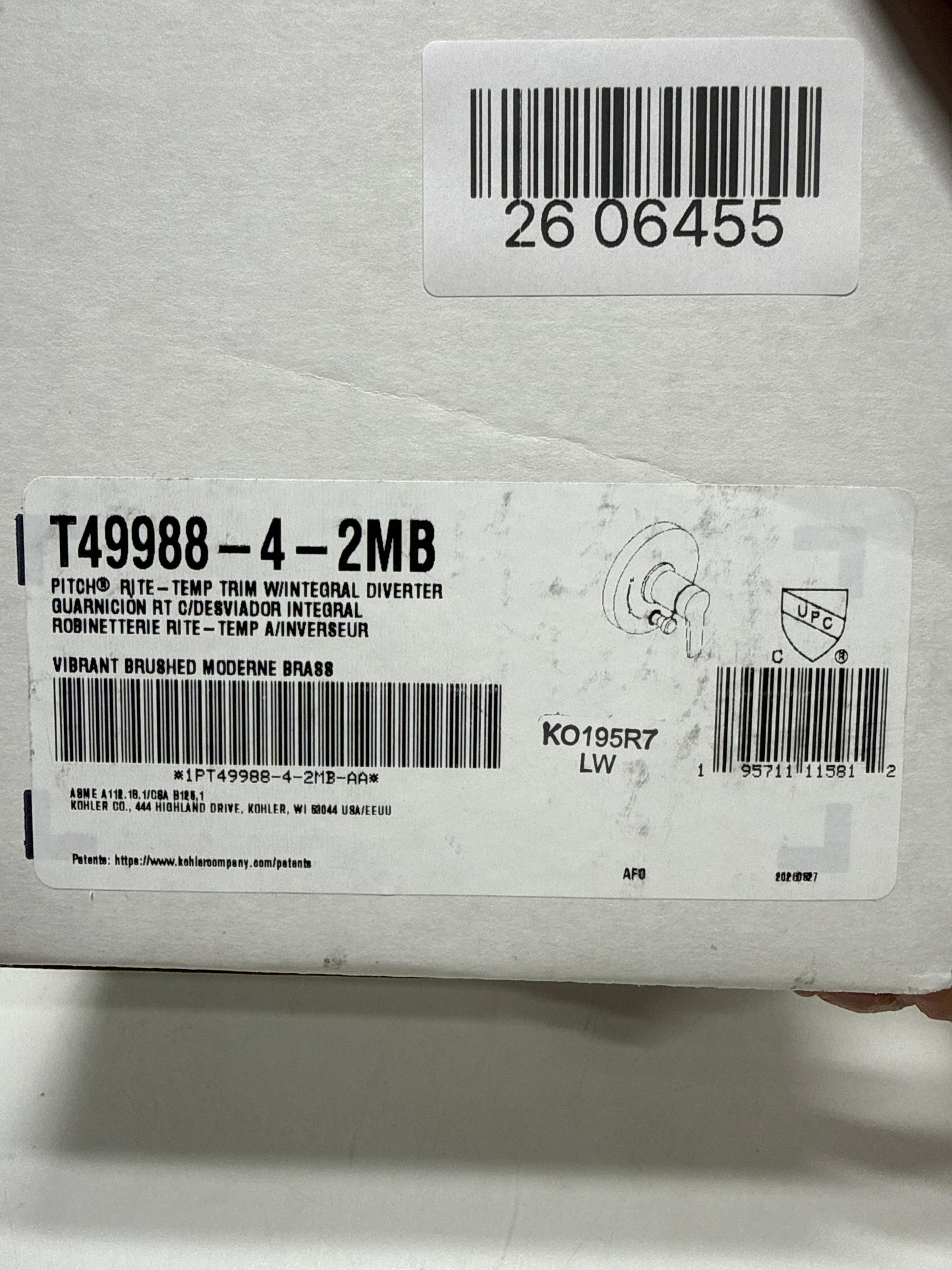 KOHLER K-T49988-4 Pitch Rite-Temp Valve Trim with Push-button Diverter