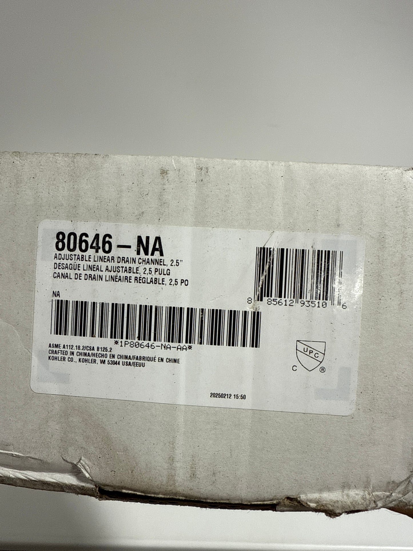 Kohler K-80646 2-1/2" X 36"-60" Linear Drain Channel Showers Shower Drains