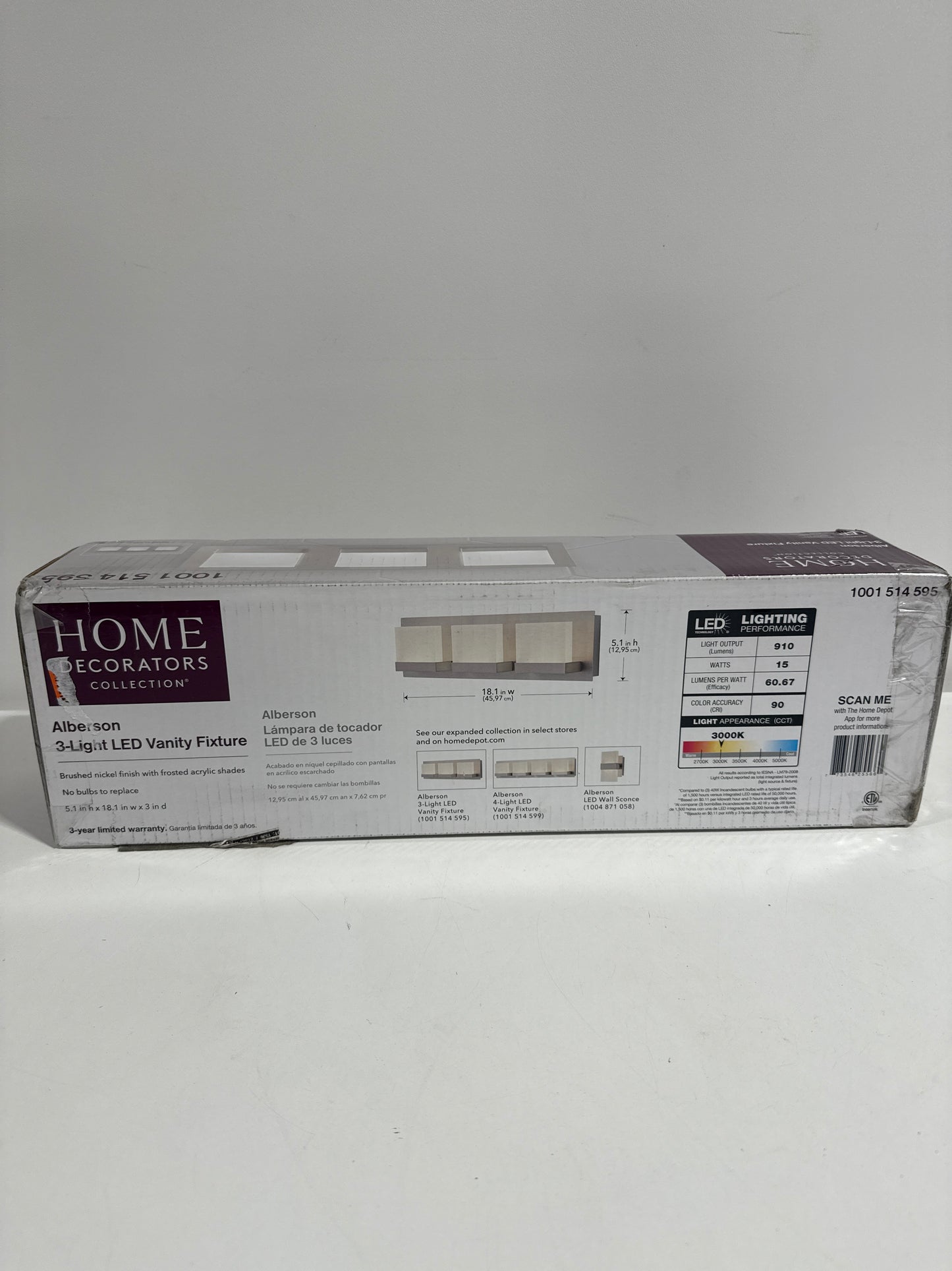 Alberson Collection 3-Light Brushed Nickel LED Vanity Light with Frosted Acrylic Shade