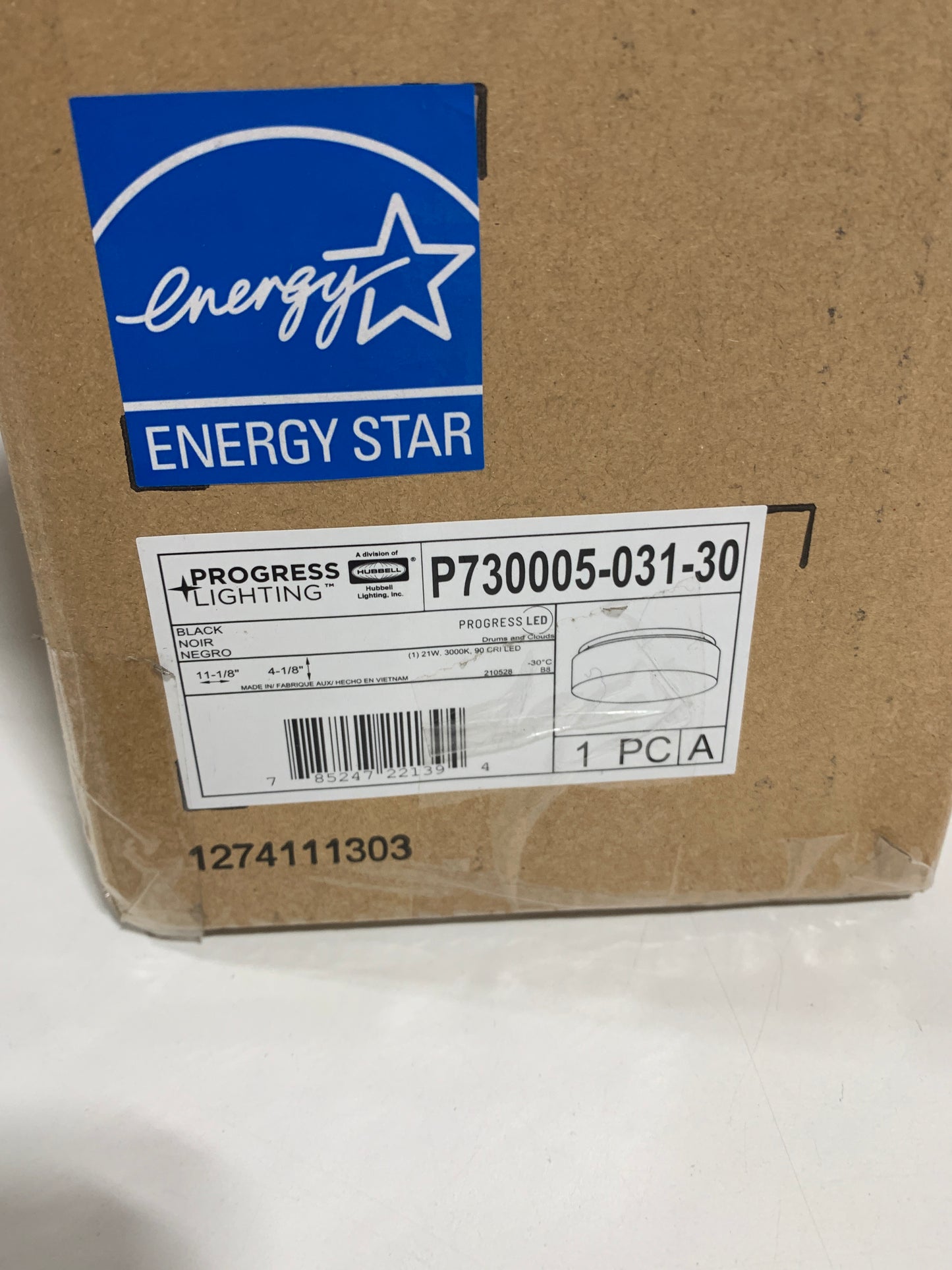 Progress Lighting One-Light 11" LED Drum Flush Mount, Black