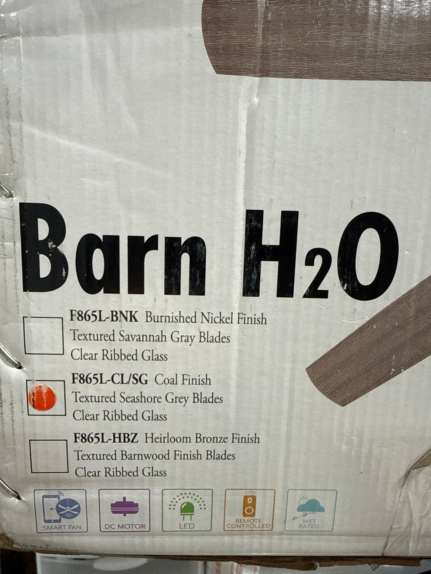 Minka Aire F865L-CL/SG Barn H2O 84" Outdoor Ceiling Fan with LED Lights and Remote Control, Coal