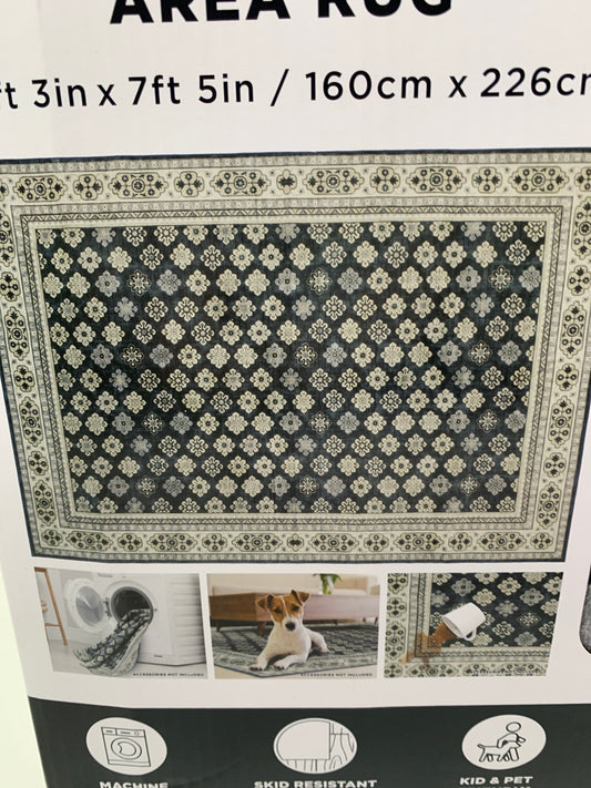 Wyatt & Ash Washable Area Rug, Aliyah 5ft x 7ft - Navy