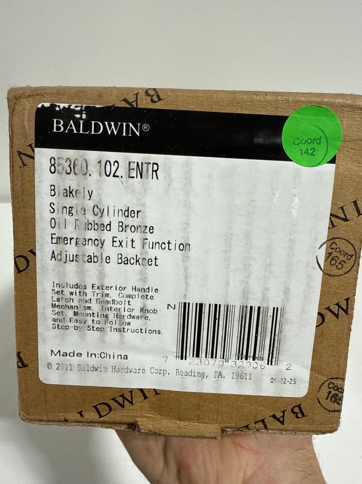 Scratch Baldwin 85360.ENTR Blakely One Piece Single Cylinder Keyed Entry Handleset with 5025 Interior Knob from the Estate Collection Oil Rubbed Bronze Door