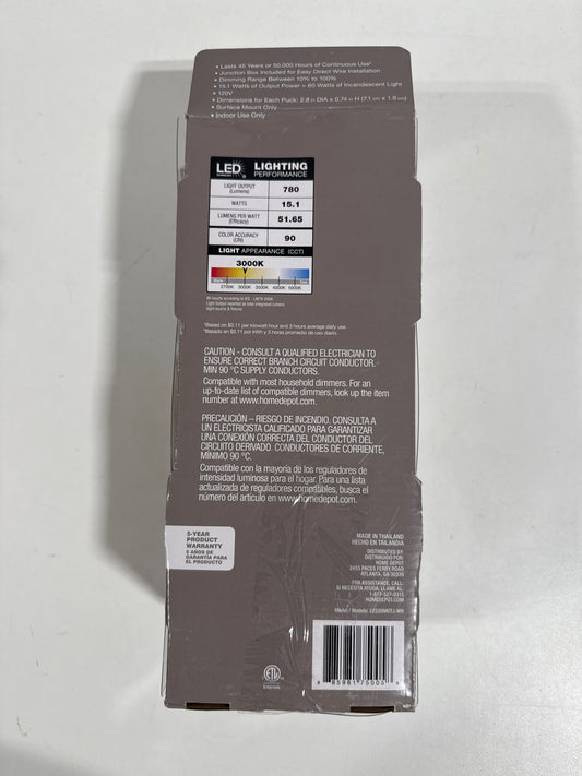 Plug-In 5-Light White Dimmable Integrated LED Under Cabinet Puck Light with J-box