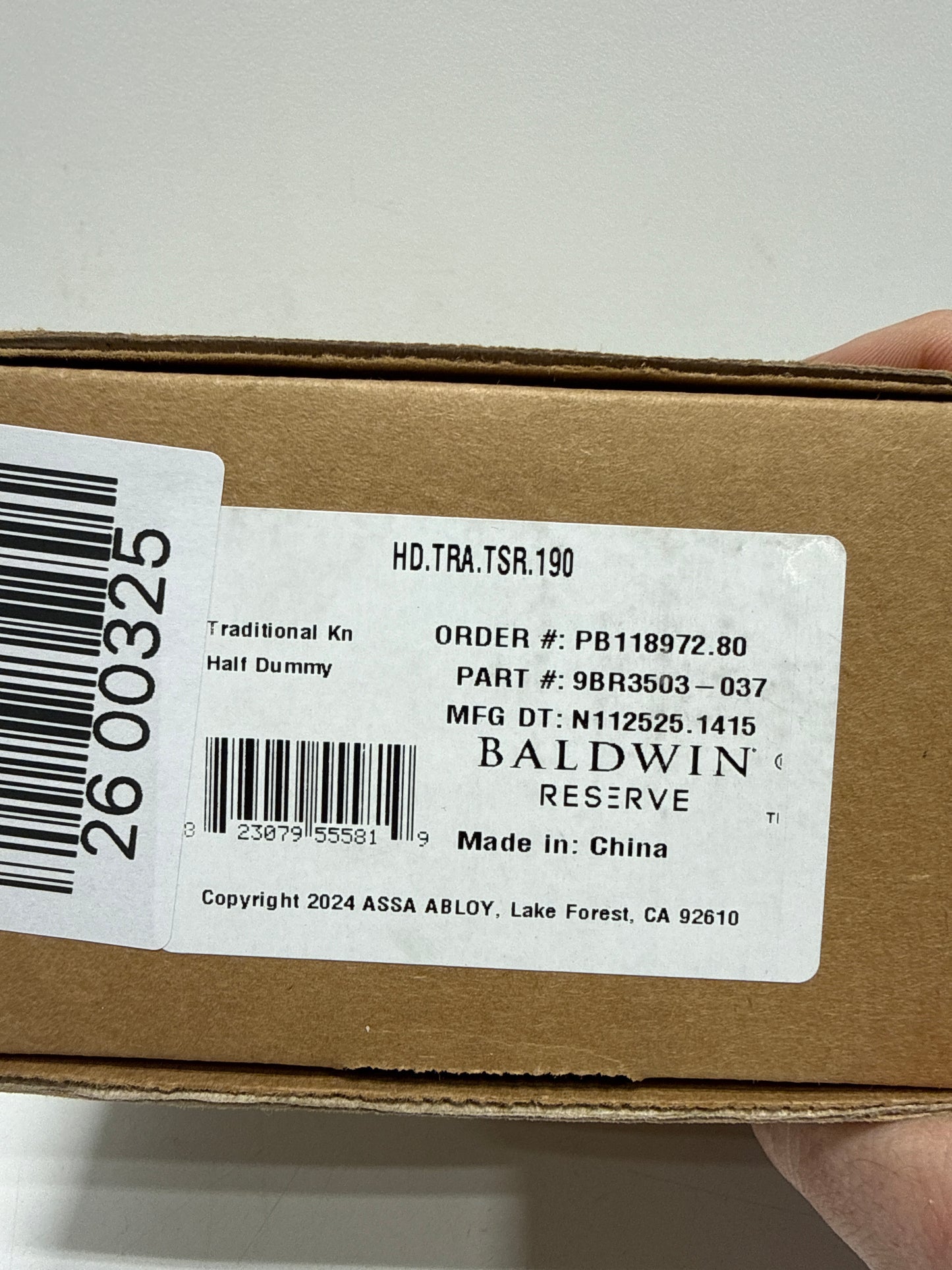 Baldwin HD.Tra.Tsr Traditional Non-Turning One-Sided Dummy Door Knob - Black