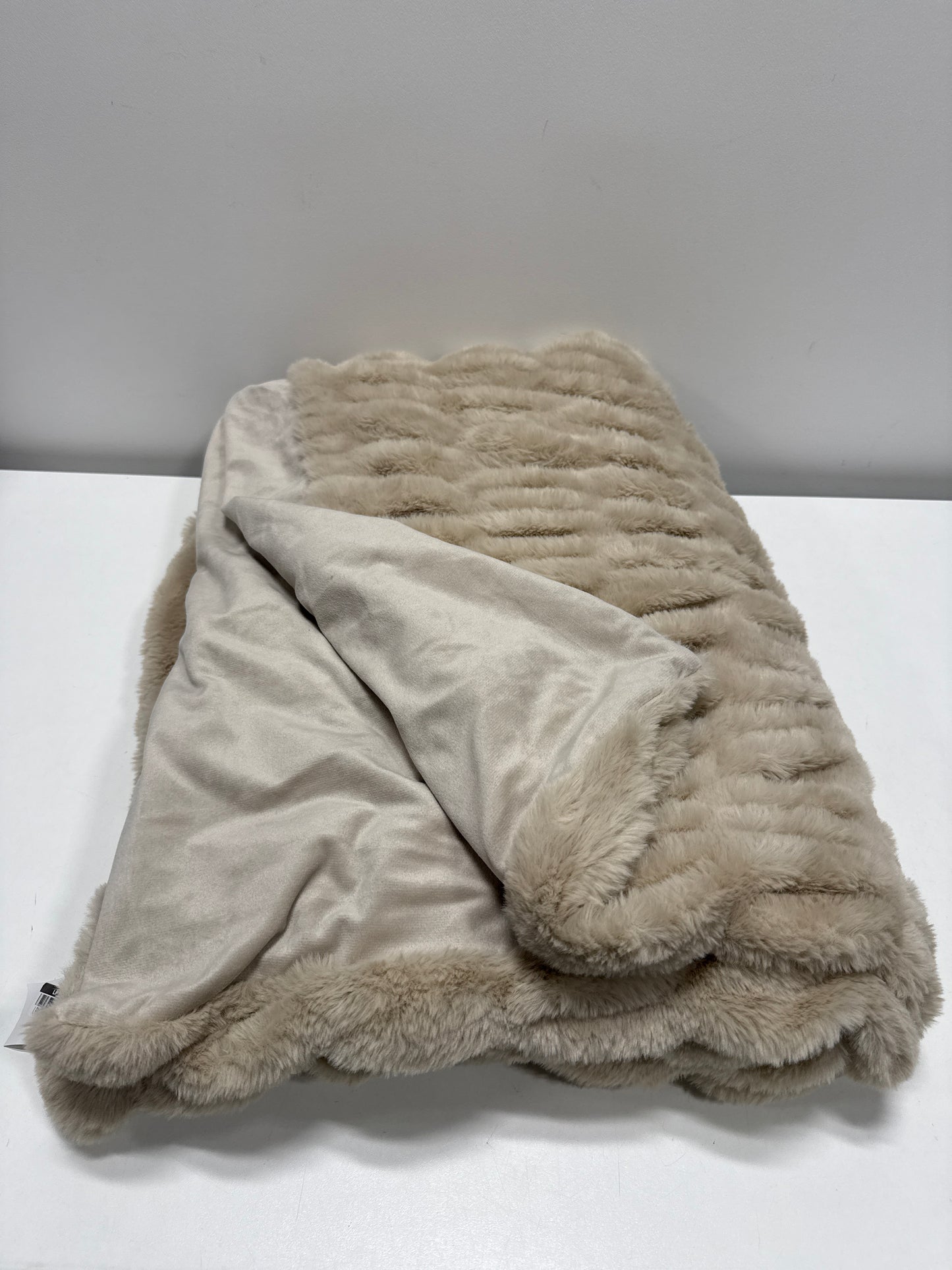 50’’x60’’ Ruched Faux Rabbit Fur Throw Blanket Neutral - Threshold™: Plush Machine Washable Reversible - *Bedding