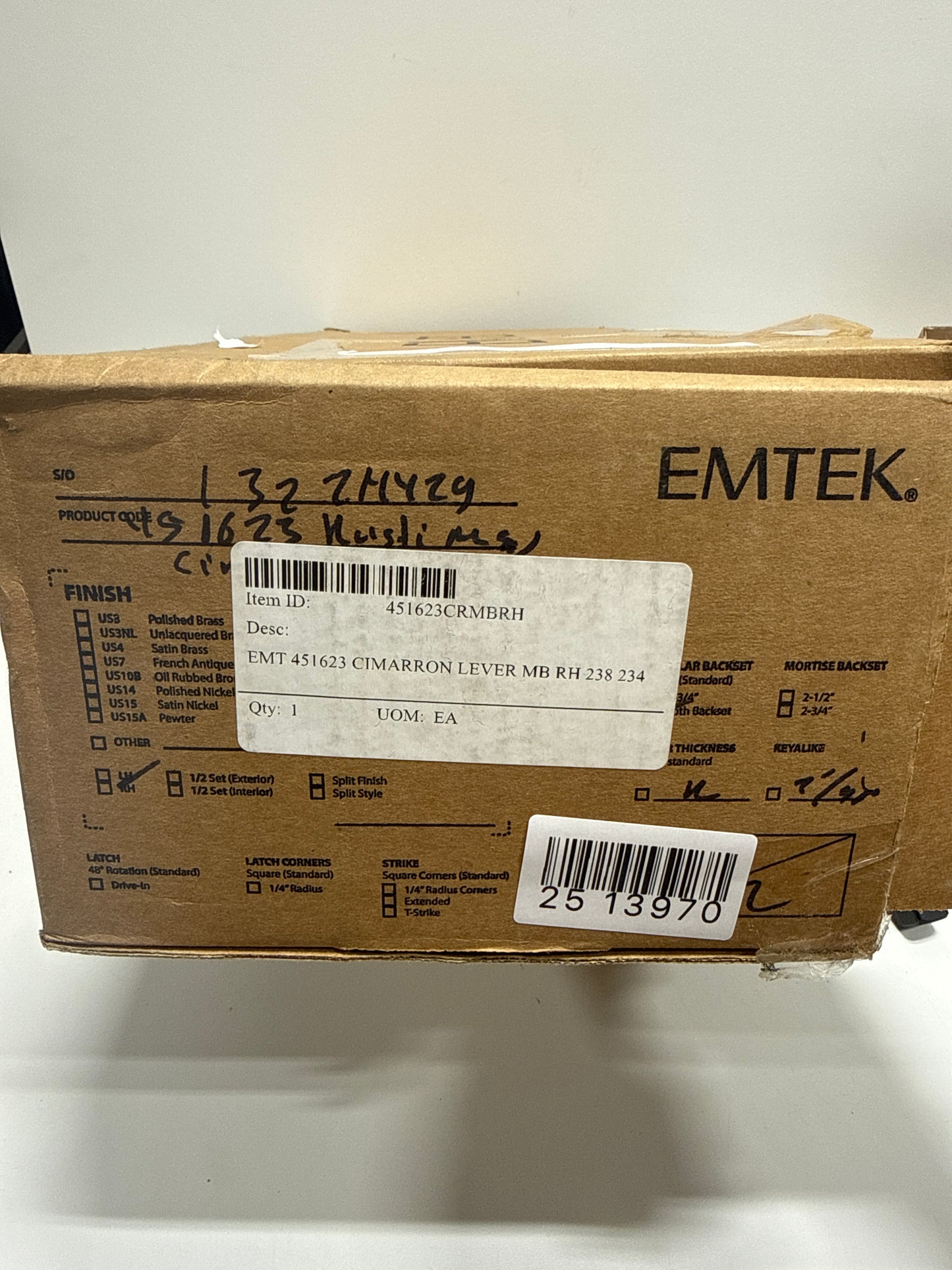 Scratched Emtek 451623CRMBRH Cimarron Right Hand Rustic Modern Handleset, Medium Bronze, 2-3/8" 2-3/4" Backset.