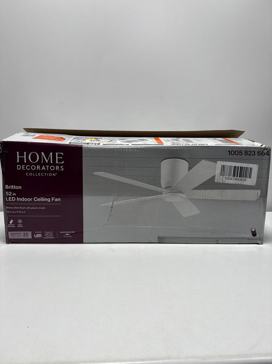 Home Decorators Collection Britton 52 in. Integrated LED Indoor Matte White Ceiling Fan with Light Kit and Remote Control, SW19110 MWH