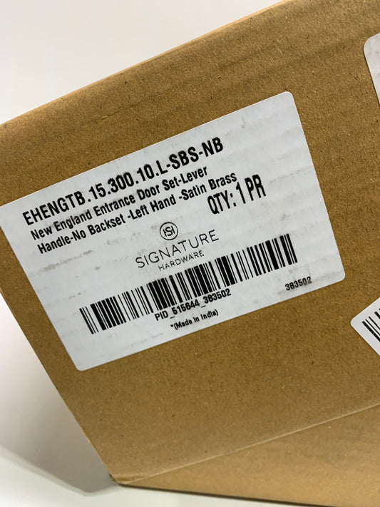 Signature Hardware 441366 Griggs Left Handed Solid Brass Full Plate Keyed Entry Single Cylinder Door Handleset with Interior Lever and 2-3/4" Backset - Satin Brass
