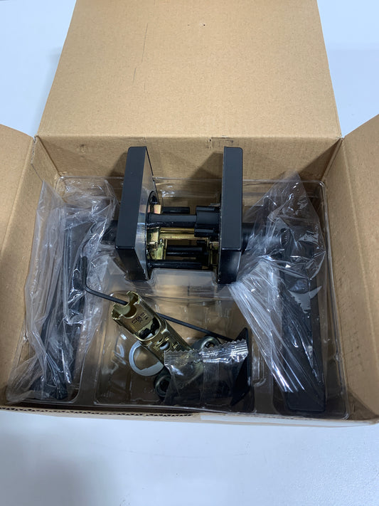 Halifax Rectangle Rose Matte Black Privacy Bed/Bath Door Handle with Microban