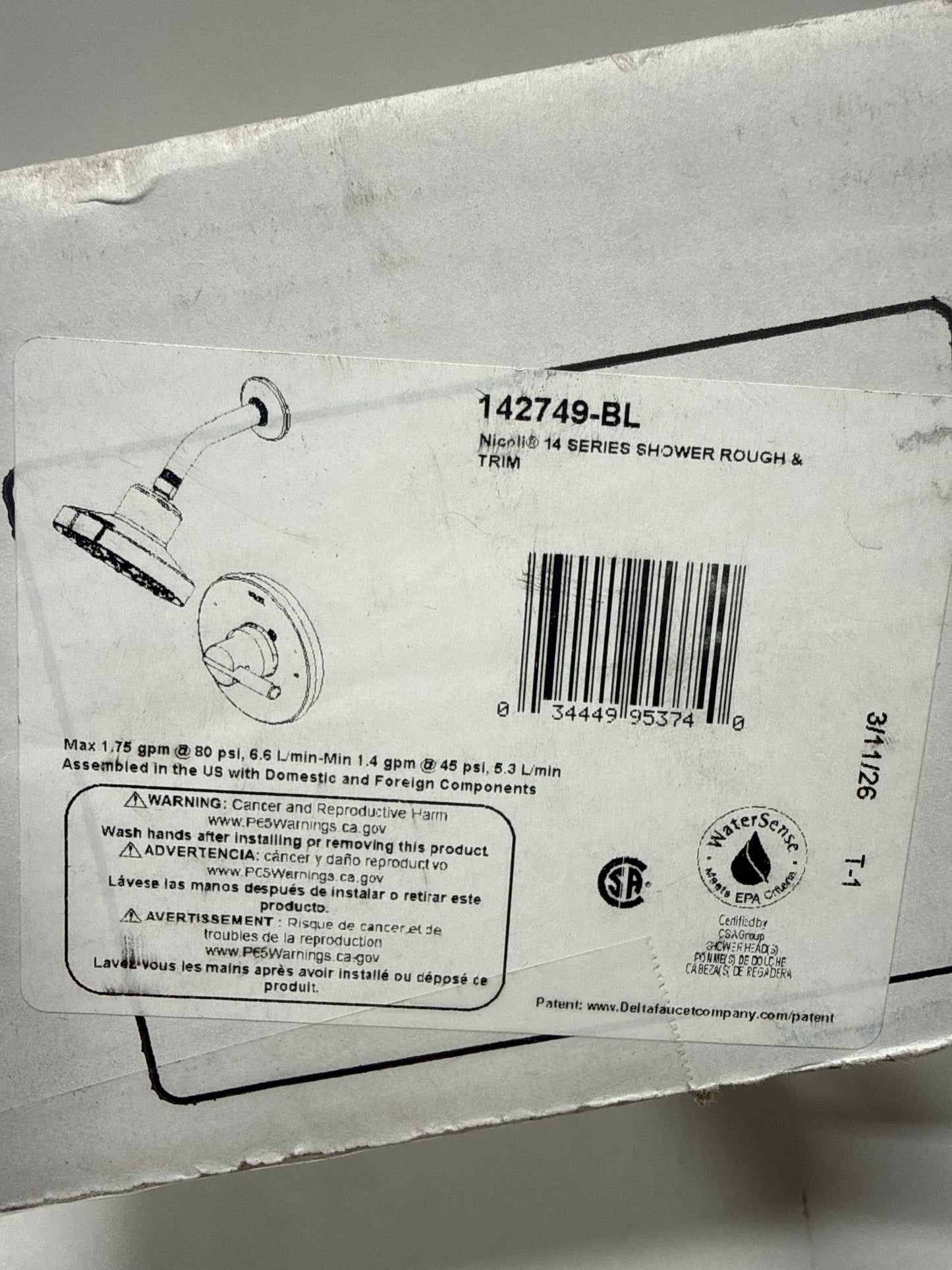 Delta 142749 Nicoli Monitor 14 Series Single Function Pressure Balanced Shower - Rough-in Included Matte Black Showers Shower Only