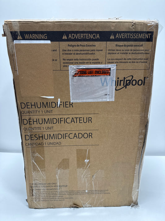 Whirlpool 50-Pint Portable Dehumidifier for Basement, Garage, and Living Room, 115V, Dehumidifier for Rooms up to 4500 Sq. Ft. with Energy Star