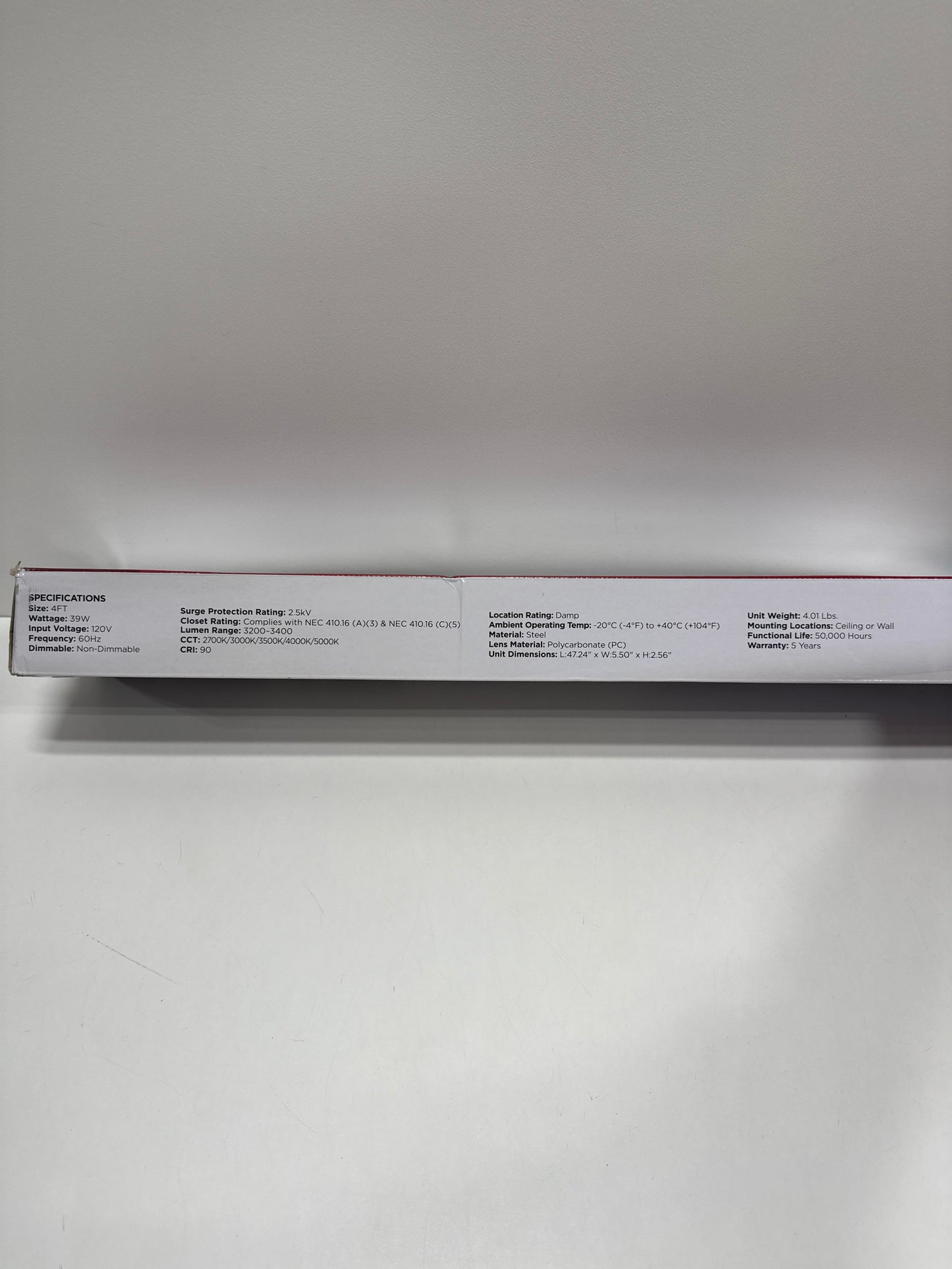 Satco 65-1213 4FT LED Ceiling Wrap Light with Pull Chain, 39W, CCT Selectable 2700K–5000K, 3400 Lumens, 120V, White Steel Housing, Polycarbonate Lens, Non-Dimmable, Damp Rated