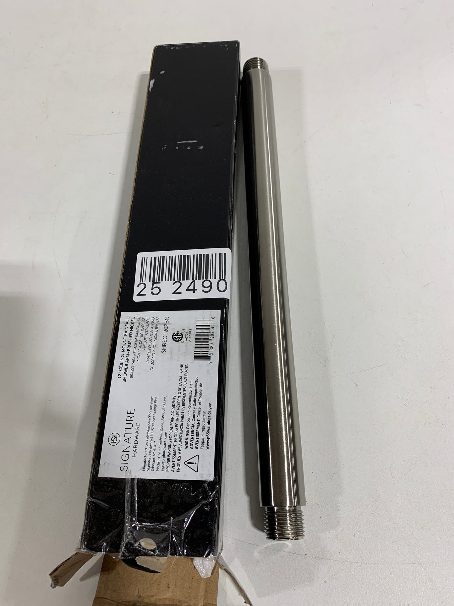 Signature Hardware 948958-12 12" Round Ceiling-Mount Shower Arm Brushed Nickel Bath