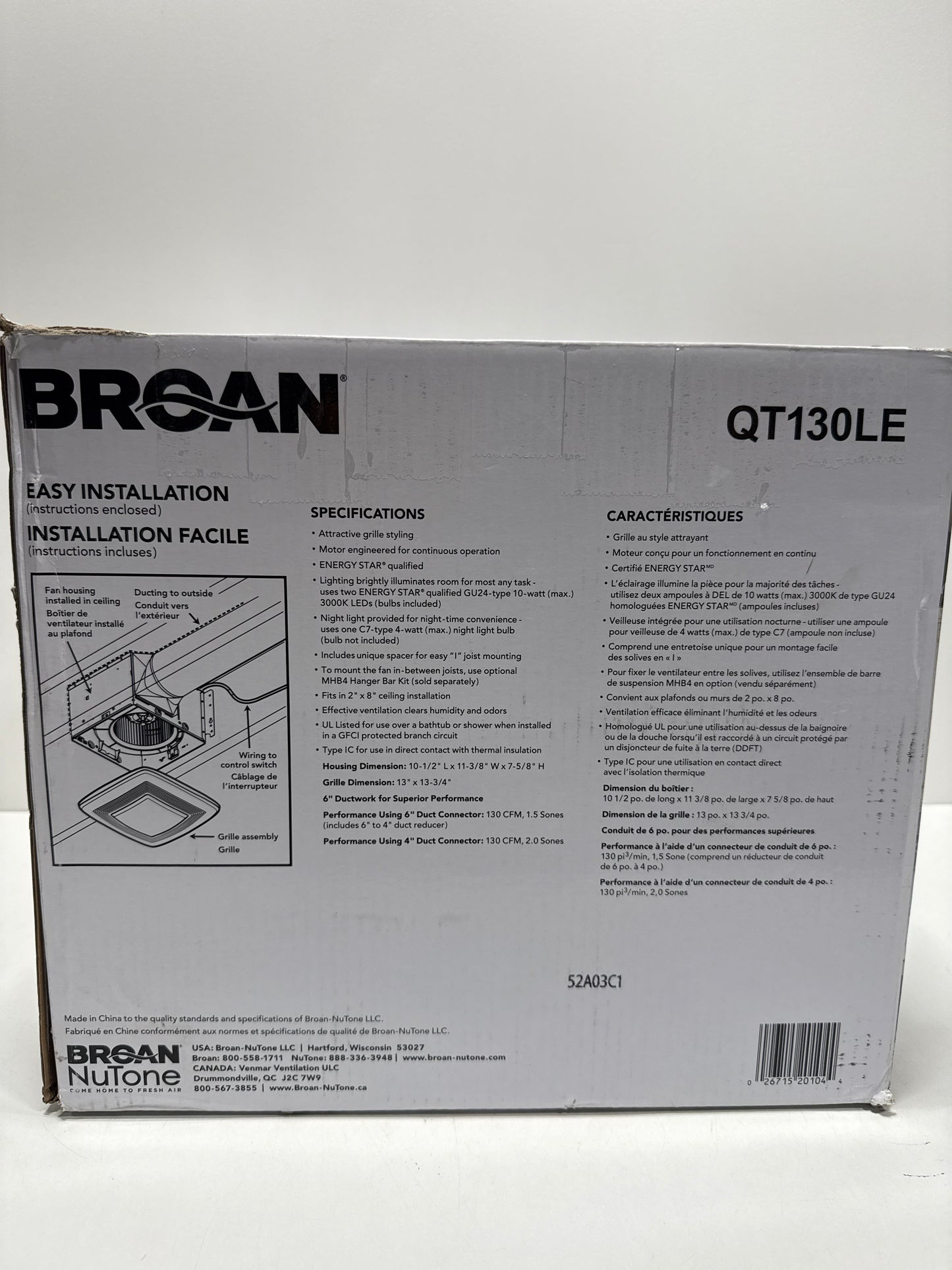 Broan QT130LE - Exhaust Fans Ventilation