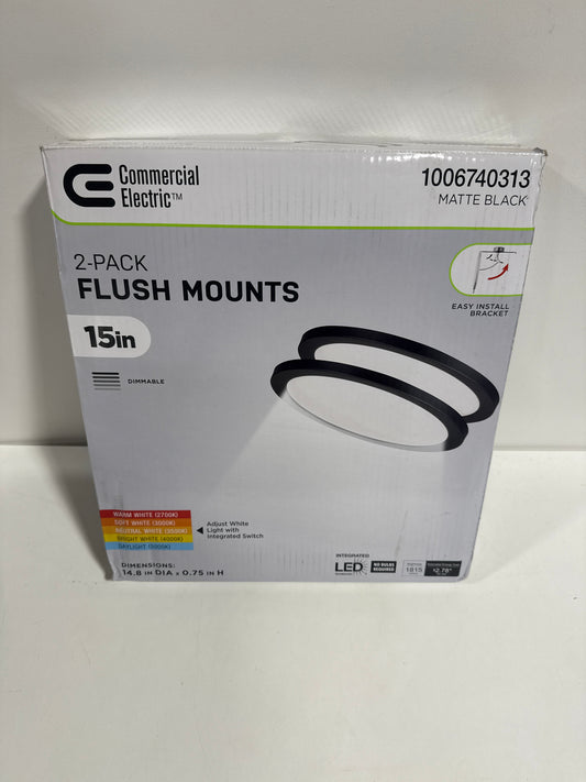 Commercial Electric 15 in. Black Ultra-Low Profile LED Flush Mount 5CCT 2-Pack