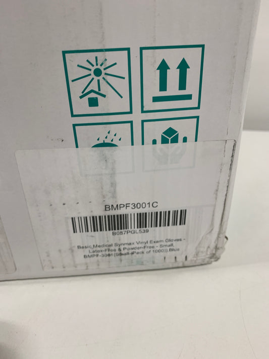 Basic Medical Synmax Vinyl Exam Gloves - Latex-Free & Powder-Free - Small, BMPF-3001(Small (Pack of 1000)),Blue