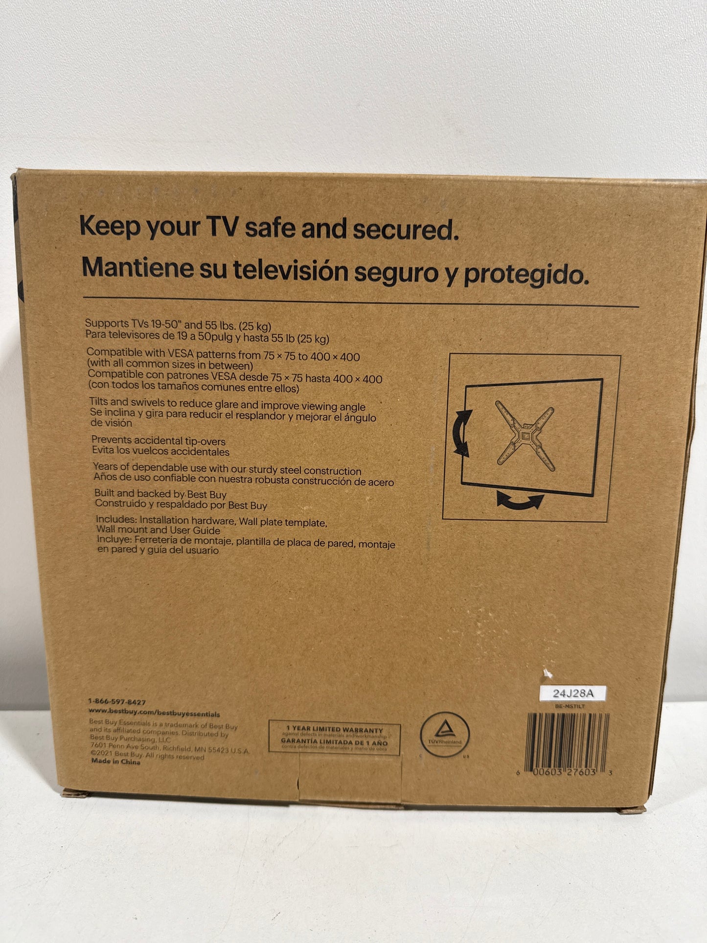 Best Buy Essentials™ - Tilting TV Wall Mount for up to 50" TVs - Black