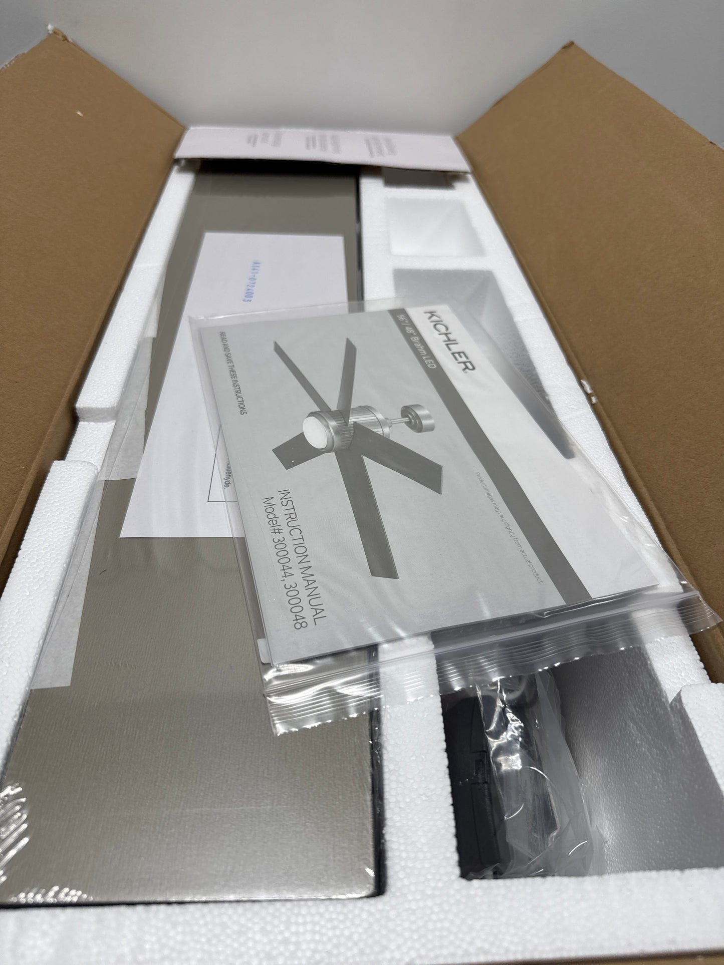 Kichler 56 inch Brahm LED Ceiling Fan with Etched Cased Opal Glass in Satin Black with Reversible Satin Black and Silver Blades