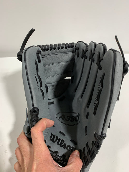 Wilson A360 12" Softball or Baseball Glove Black W/Gray Trim. Right Hand Throw