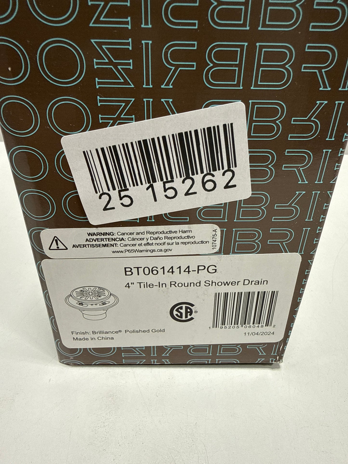 Brizo BT061414 4" Tile-in Round Shower Drain Polished Gold
