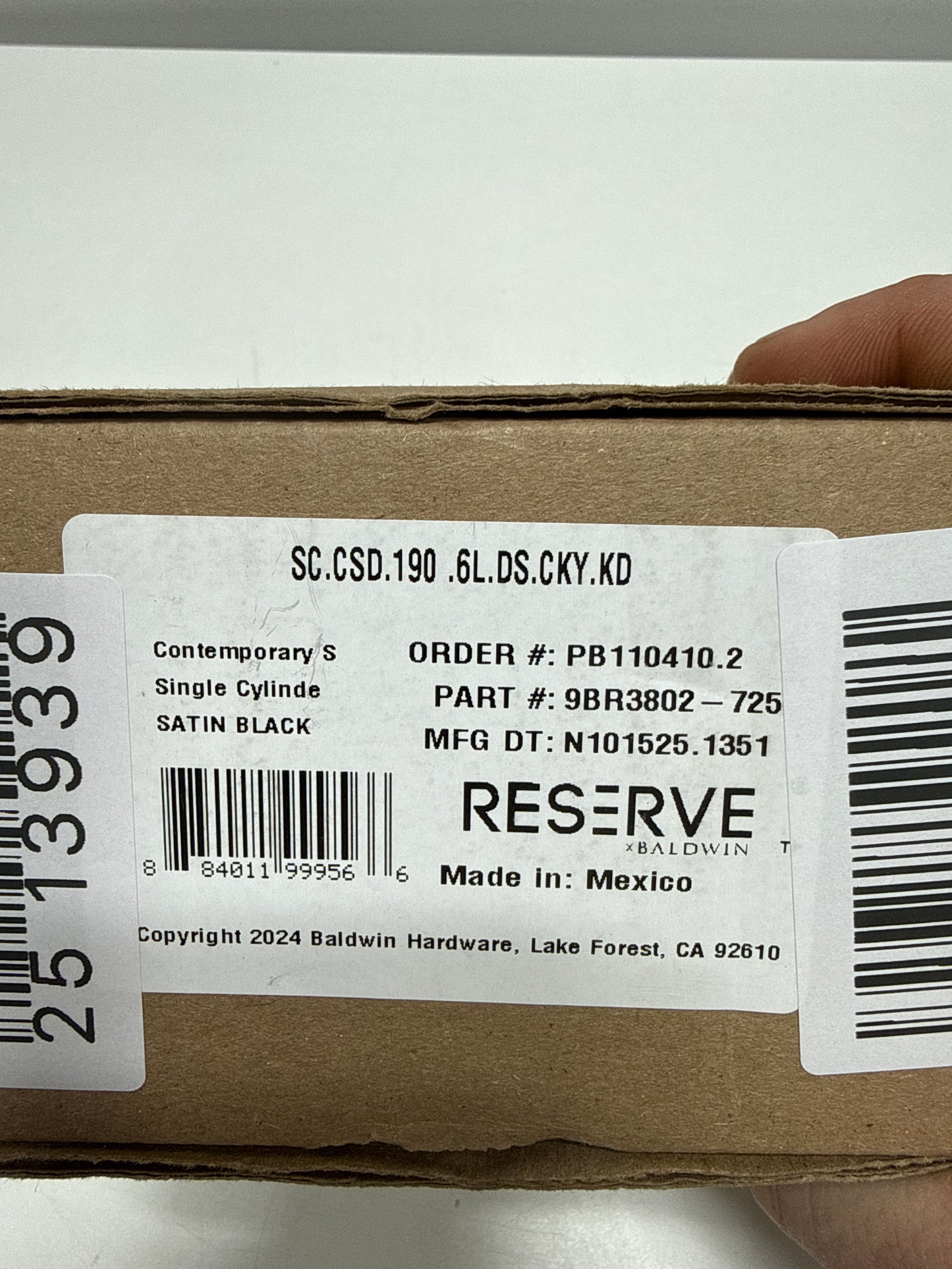 Baldwin Reserve SCCSD190 Single Cylinder Contemporary Square Deadbolt with 6AL Latch and Dual Strike Satin Black Finish