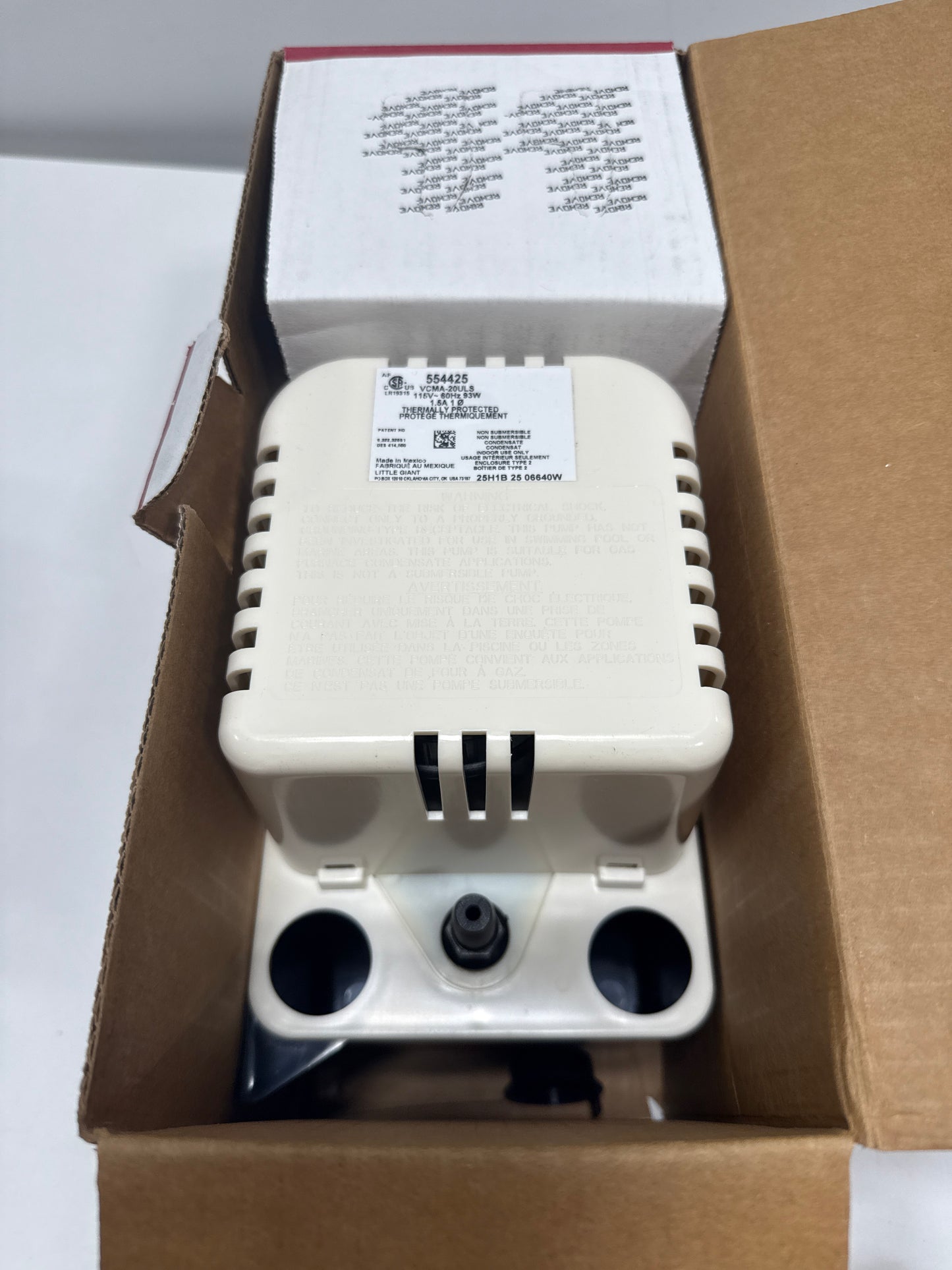 Little Giant VCMA-20ULS 1/30 HP 1/2 ABS Gallon Tank Condensate Removal Pump