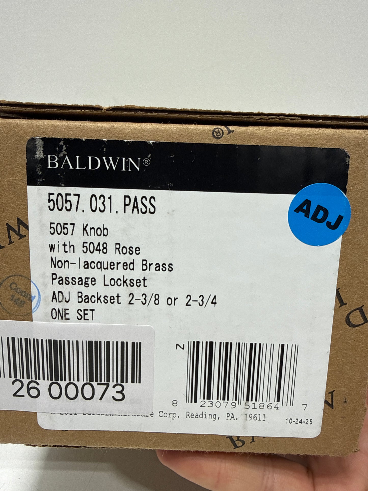 Baldwin 5057.PASS 5057 Passage Door Knob Set with 5048 Rose from the Estate Collection Non-Lacquered Brass