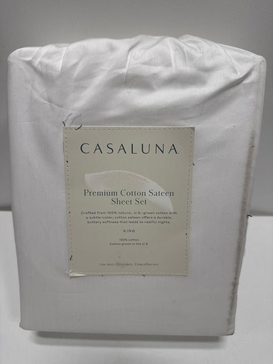 King 600 Thread Count Sateen Sheet Set White - Casaluna