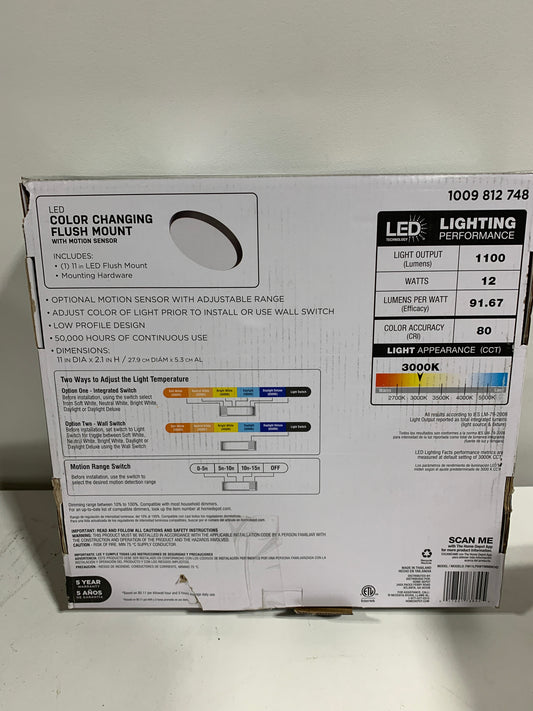 11 in. Matte Black Integrated LED Dimmable Selectable CCT Flush Mount Indoor Ceiling Light