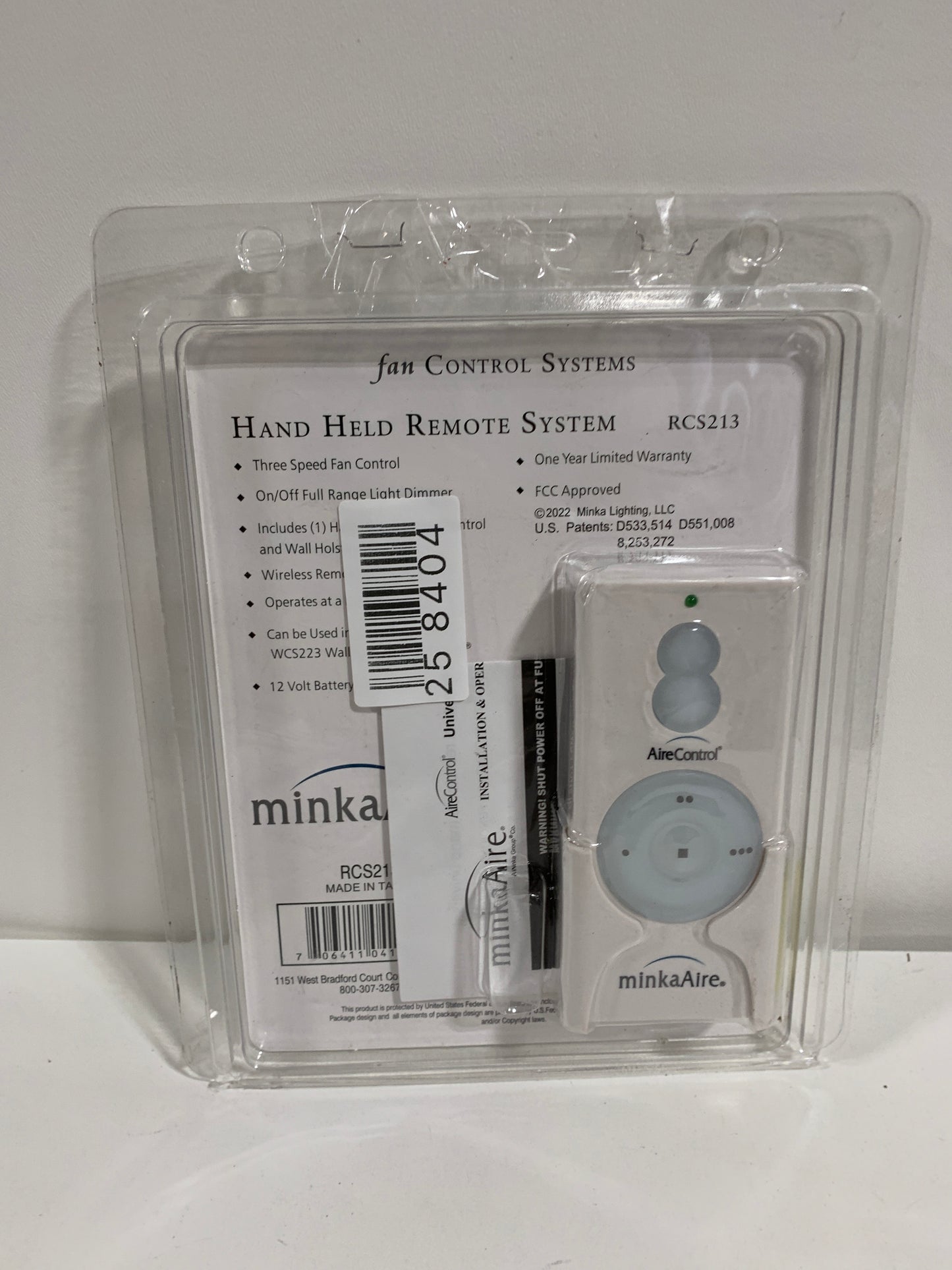 Minka Aire 3 Speed Light Dimming Fan Remote Control in White RCS213