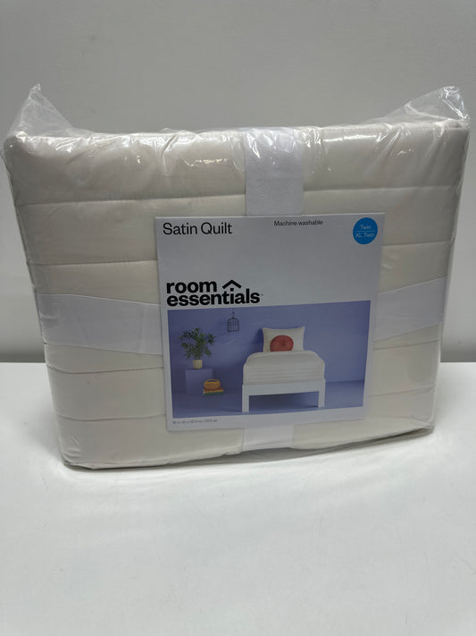 Twin/Twin Extra Long Satin Quilt Ivory - Room Essentials™: Midweight Sateen Coverlet, Machine Washable, OEKO-TEX Certified