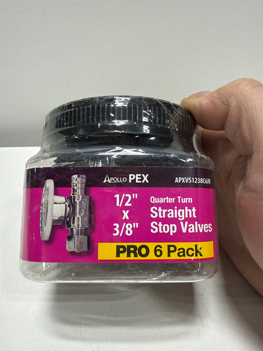Apollo 1/2 in. Chrome-Plated Brass PEX-B Barb x 3/8 in. Compression Quarter-Turn Straight Stop Valve Pro Pack (6-Pack)