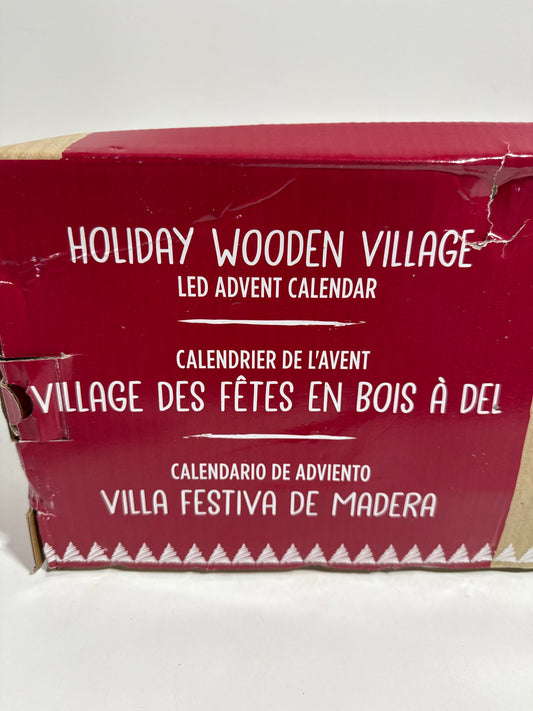 30" Holiday Wooden Village LED Advent Calendar