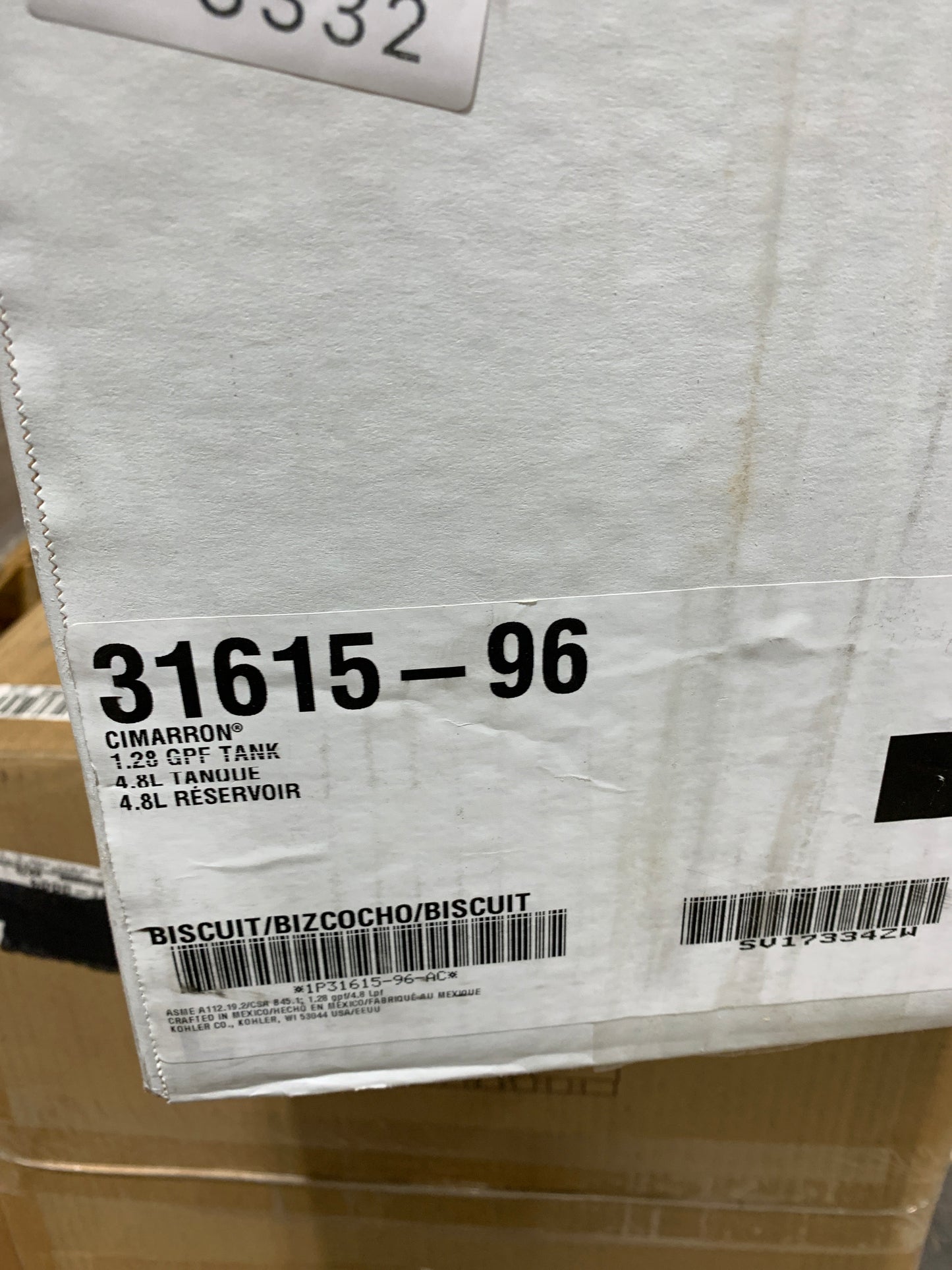 Cimarron Toilet Tank Only 1.28 GFP Single Flush in Biscuit