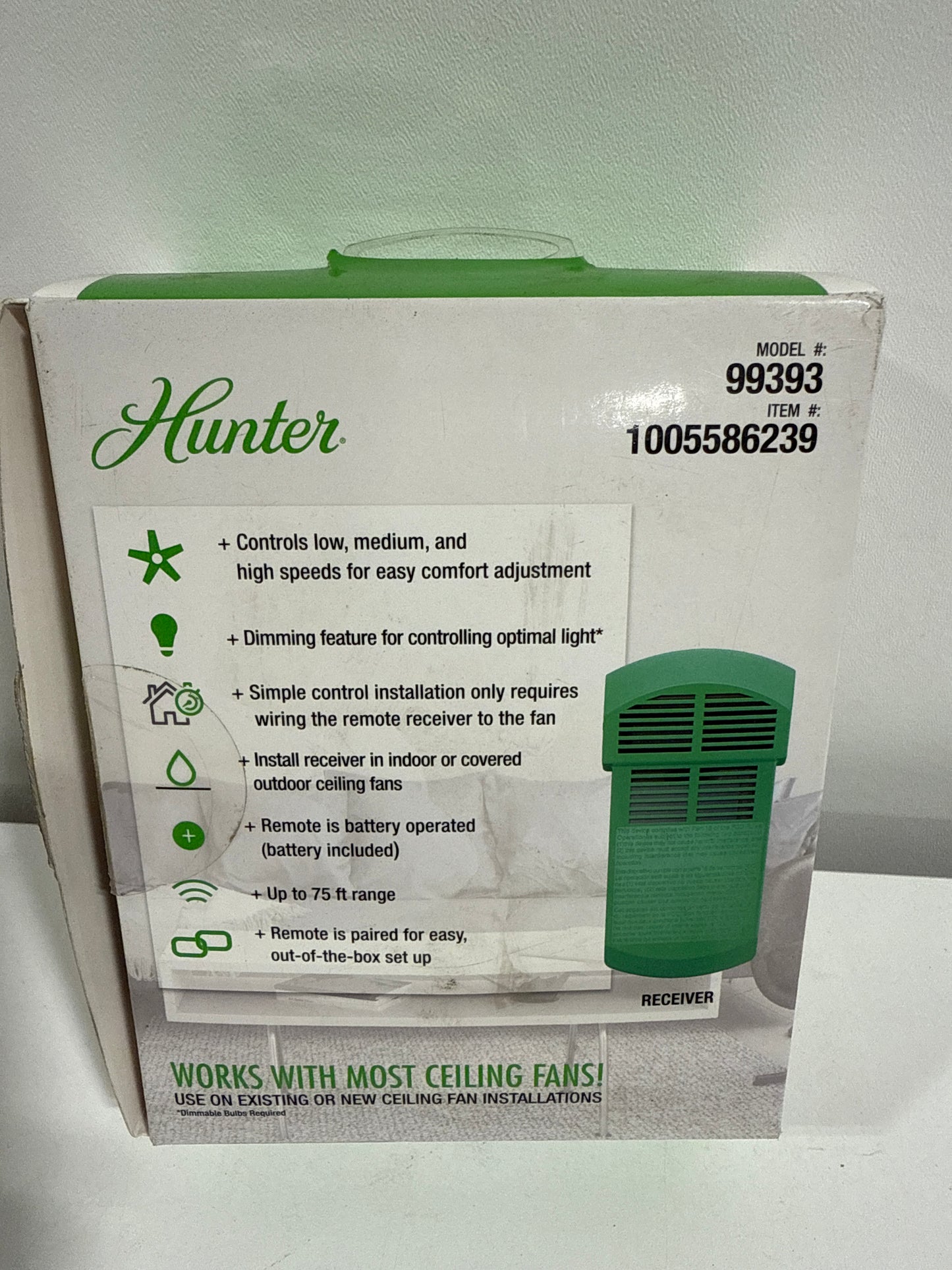 Hunter Universal Damp Rated Ceiling Fan Wall Remote Control White