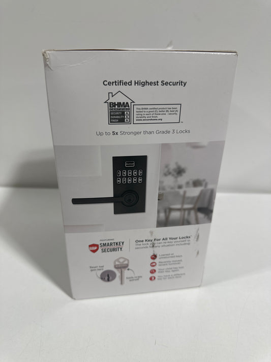 SmartCode 917 Matte Black Contemporary Keypad Electronic Single-Cylinder Halifax Door Handle Featuring SmartKey