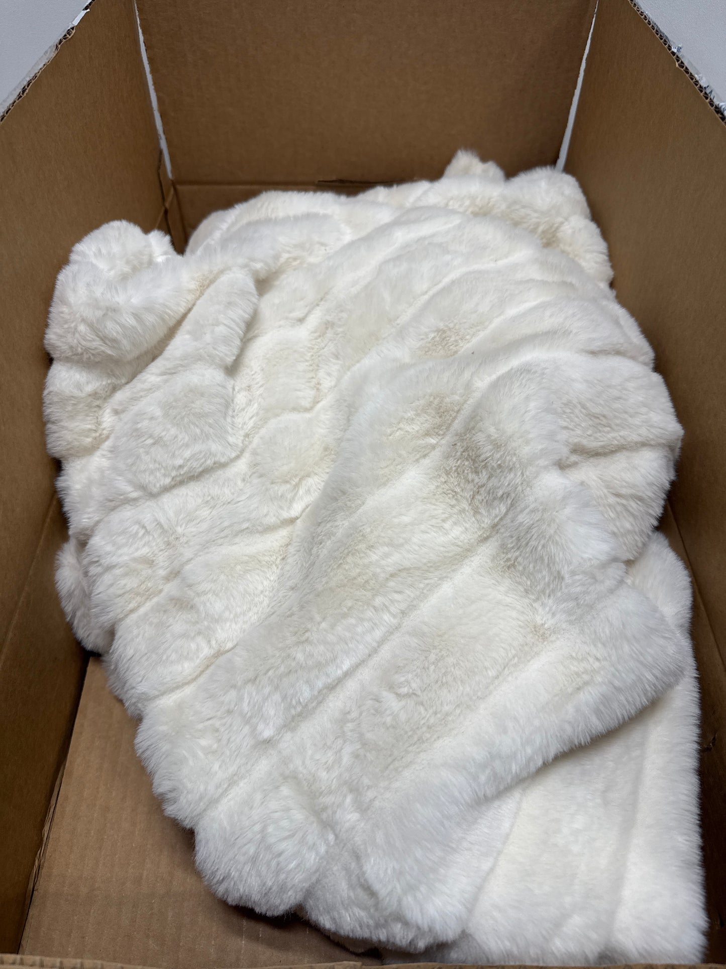 Textured Faux Fur Reversible Throw Blanket Cream - Threshold Soft Cozy for Couch & Bed - *Bedding