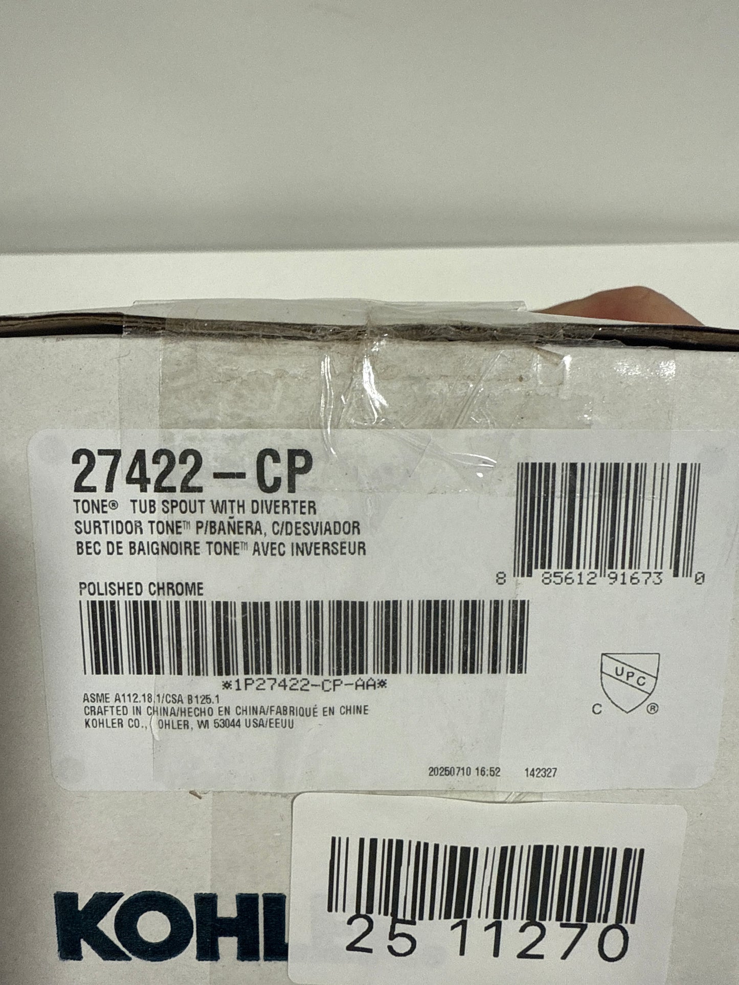 Kohler 27422-CP Tone™ Wall-Mount Bath spout with Diverter, Polished Chrome