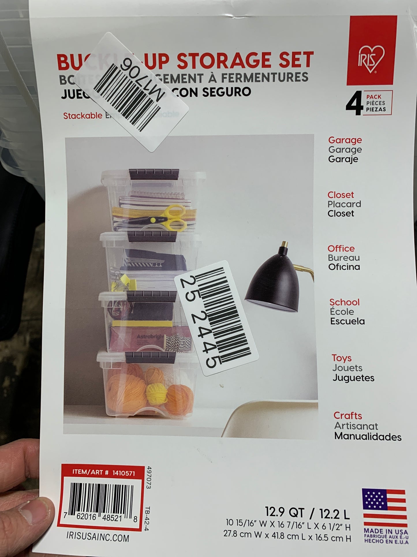 Iris Buckle up Storage Box 12.9 Quart Clear 4 Count