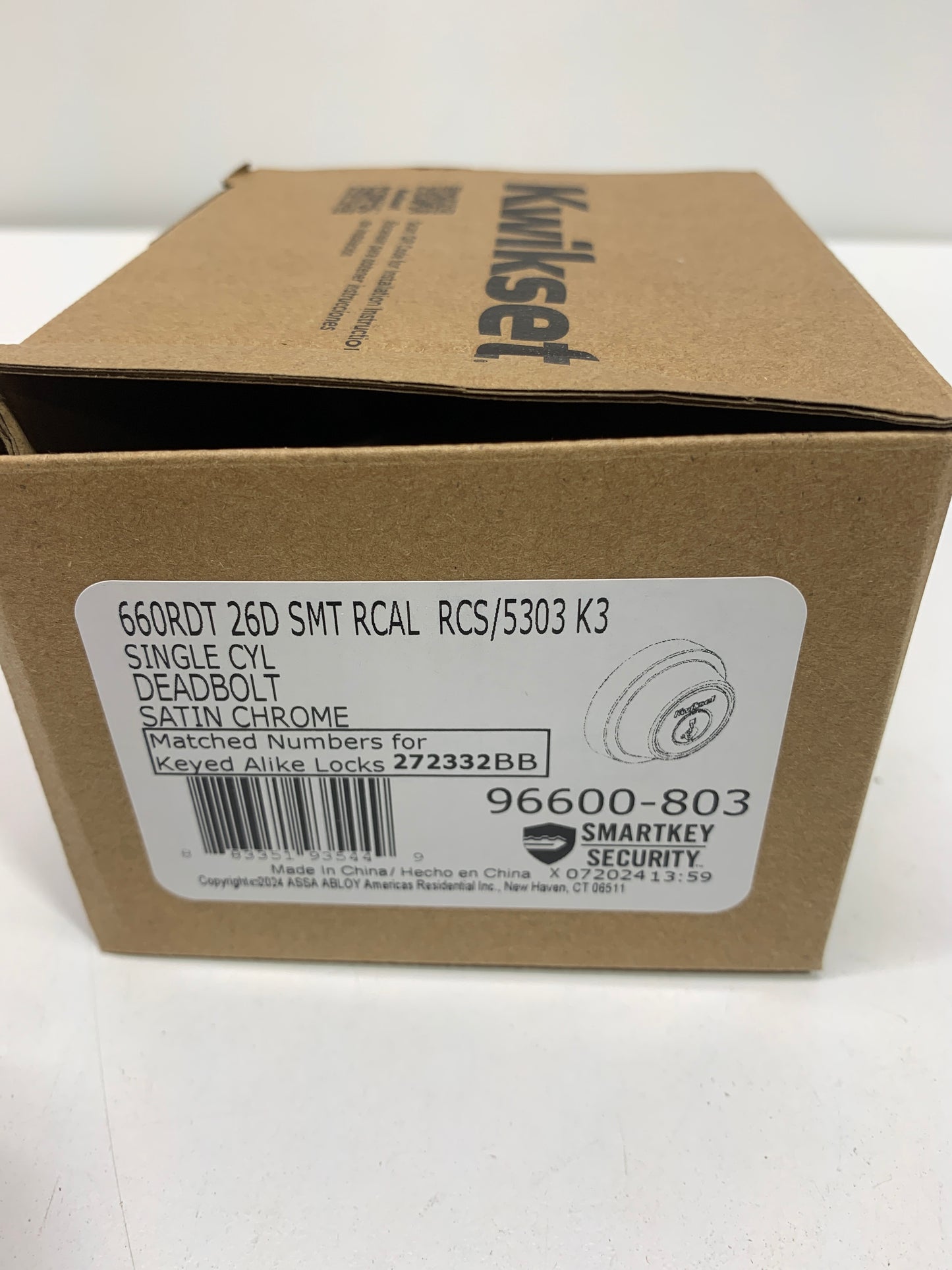 Single Cylinder Round Deadbolt SmartKey with RCAL Latch and Dual RCS and 5303 Full Lip Strike K3