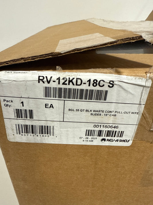 See Desc Rev-a-Shelf RV-12KD-C S Classic 10-1/2"W Steel Frame 35 Qt / 8.75 Gallon Pull Out Slide Out Trash Can System