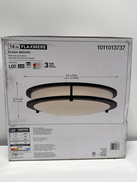 Flaxmere 14 in. Modern Matte Black Selectable 5 CCT Integrated LED Flush Mount