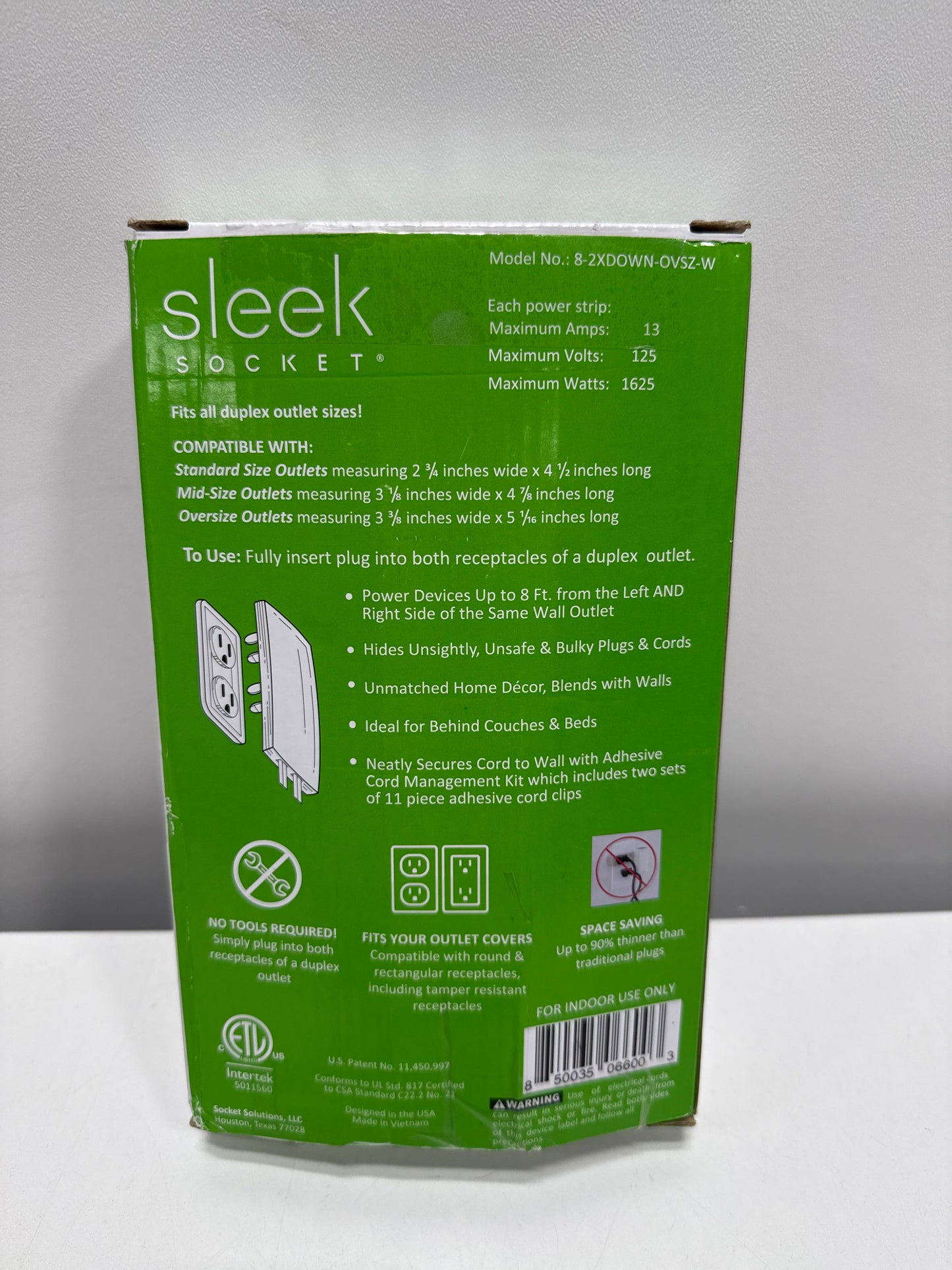 Sleek Socket Wall Outlet Concealer with Dual 8 Ft. Extension Cord with Multiple Outlets